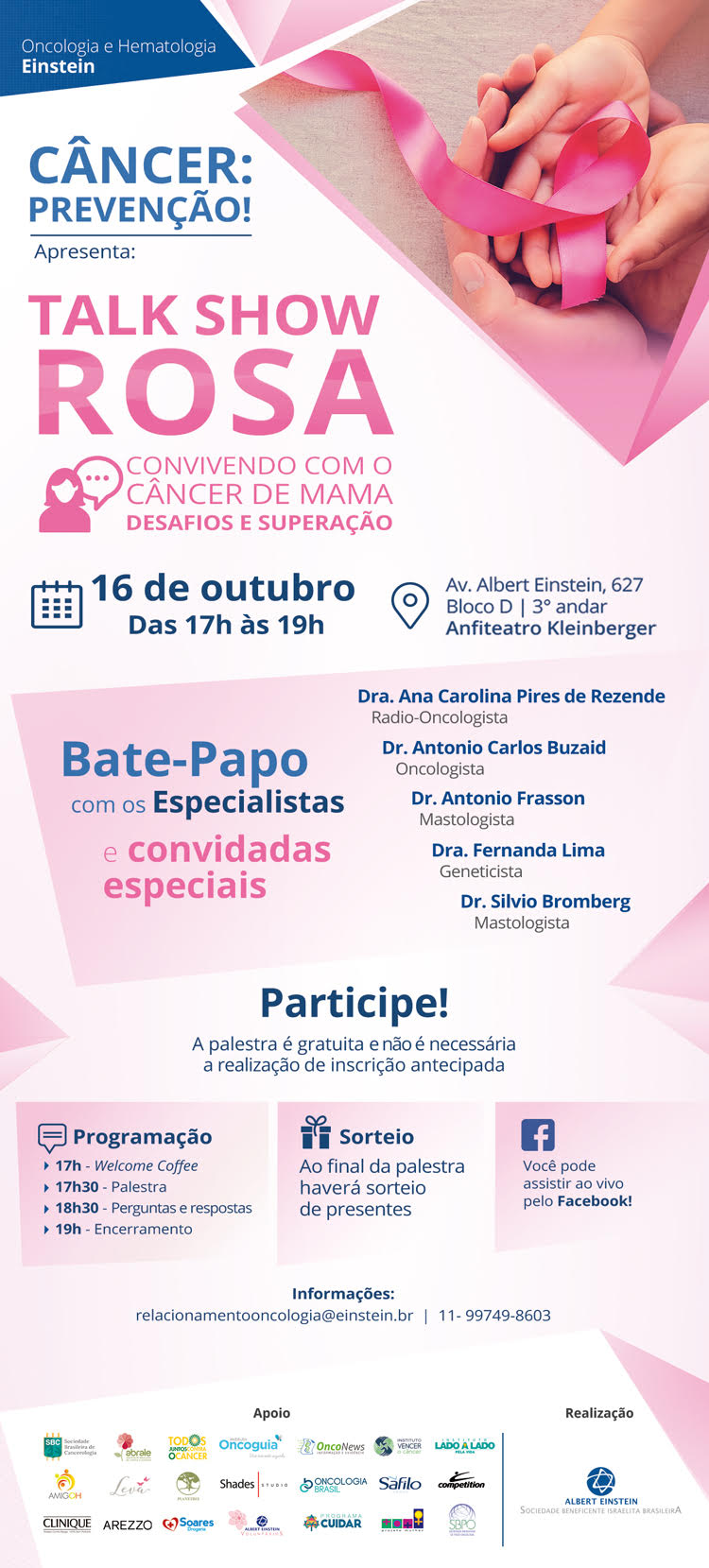 Flyer com a programaçnao de evento do Outubro Rosa 2018.