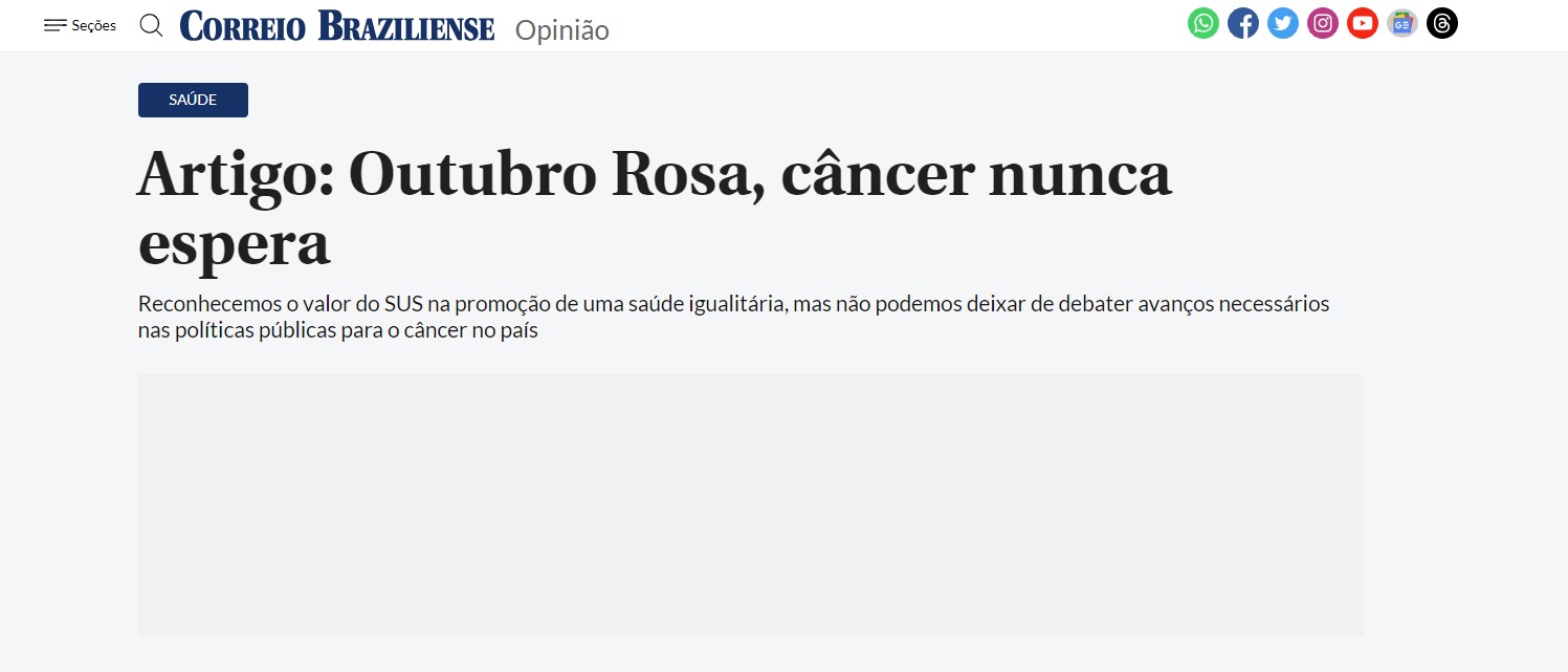 “Câncer nunca espera” – leia artigo dos fundadores do Instituto Vencer o Câncer no Correio Braziliense