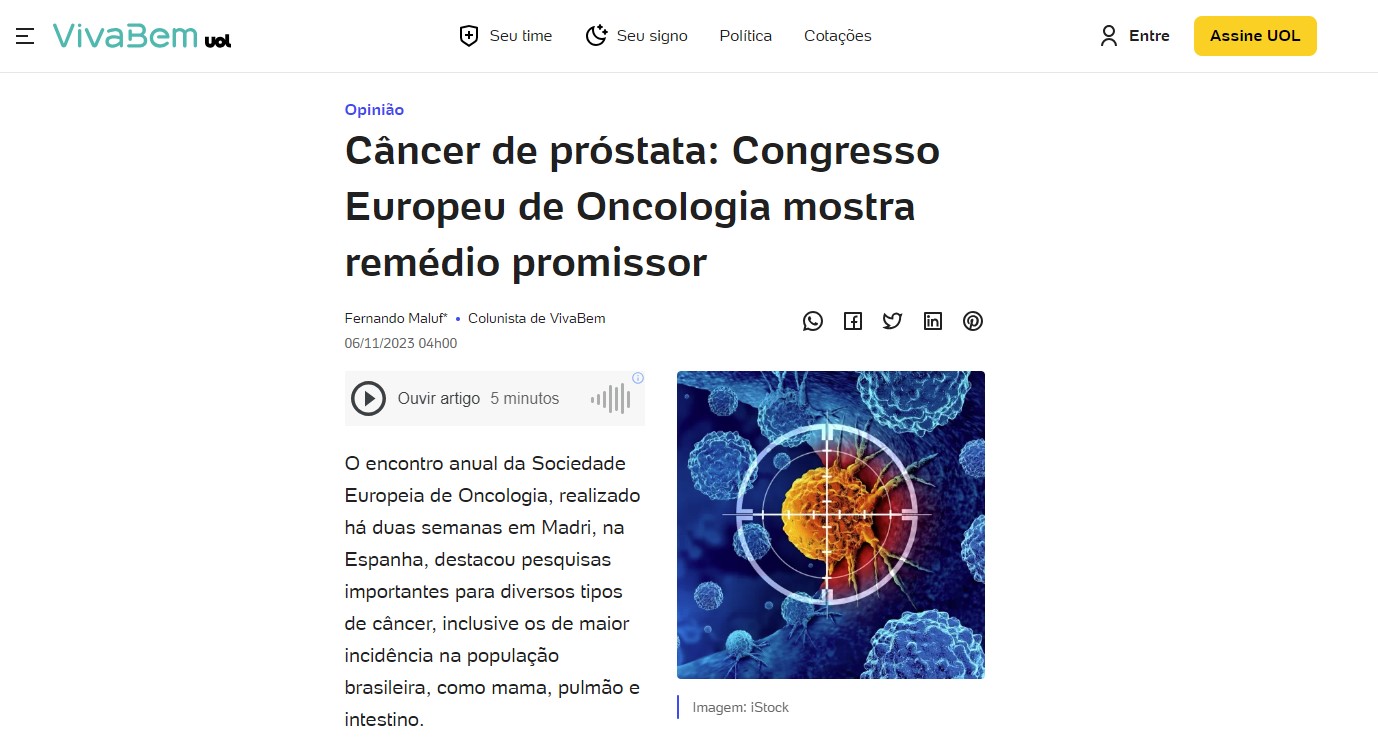 Câncer de próstata: Congresso Europeu apresenta novidades para o tratamento da doença