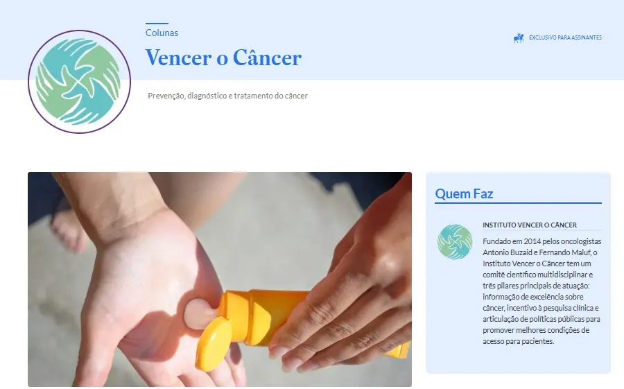 Instituto Vencer o Câncer estreia nova coluna no Estadão